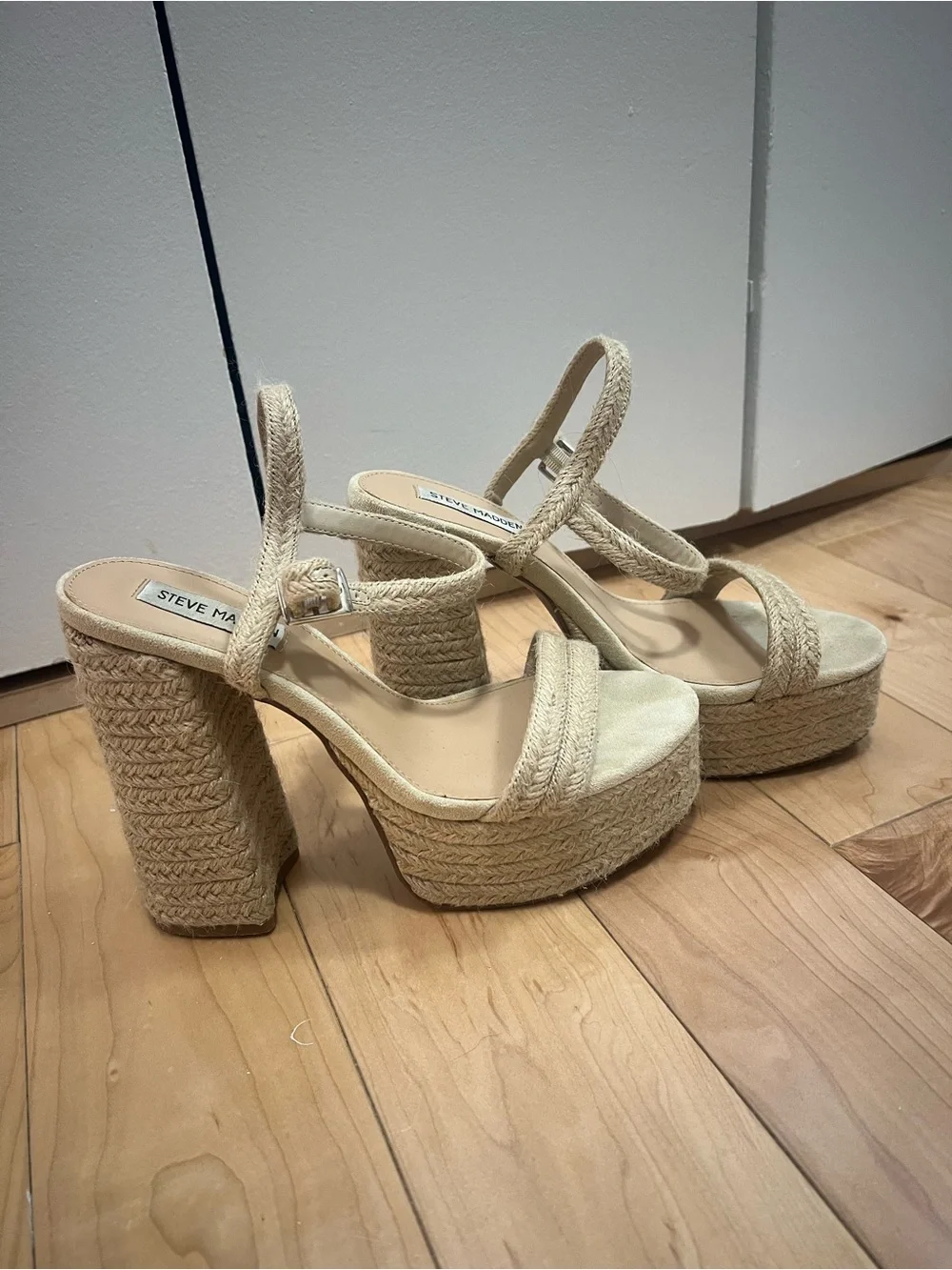 Steve Madden Natural Braided Espadrille Platform Heels